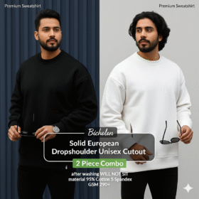 2 Solid Color Premium Drop Shoulder Sweatshirt Combo - Black, White